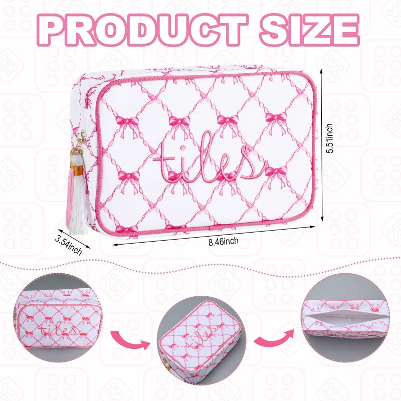 Sanwuta Mahjong Tile Bag With Zipper  Mahjong Bags For Tiles And Racks Mah Jong Storage Pouch For Board Game Pieces Game Party Travel Gatherings Accessories  9.4 X 6.1 X 3.1 Inch(Pink Bow) - Image 2