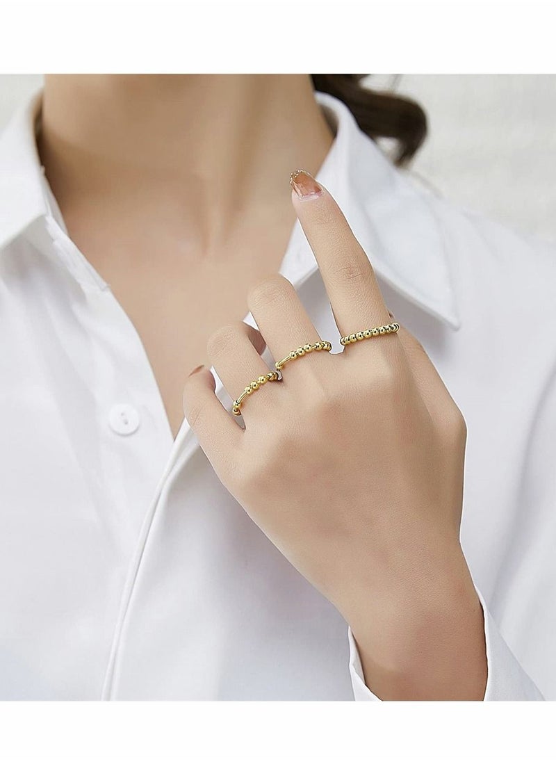 SYOSI - Golden Anti Anxiety Ring for Women Men Dainty Calming Spinning Anxiety Bead Rings Kid Ladies Thumb Adjustable Trendy Aesthetic Rotating Fidget Ring Spinner - Image 1