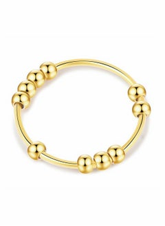 Golden Anti Anxiety Ring for Women Men Dainty Calming Spinning Anxiety Bead Rings Kid Ladies Thumb Adjustable Trendy Aesthetic Rotating Fidget Ring Spinner
