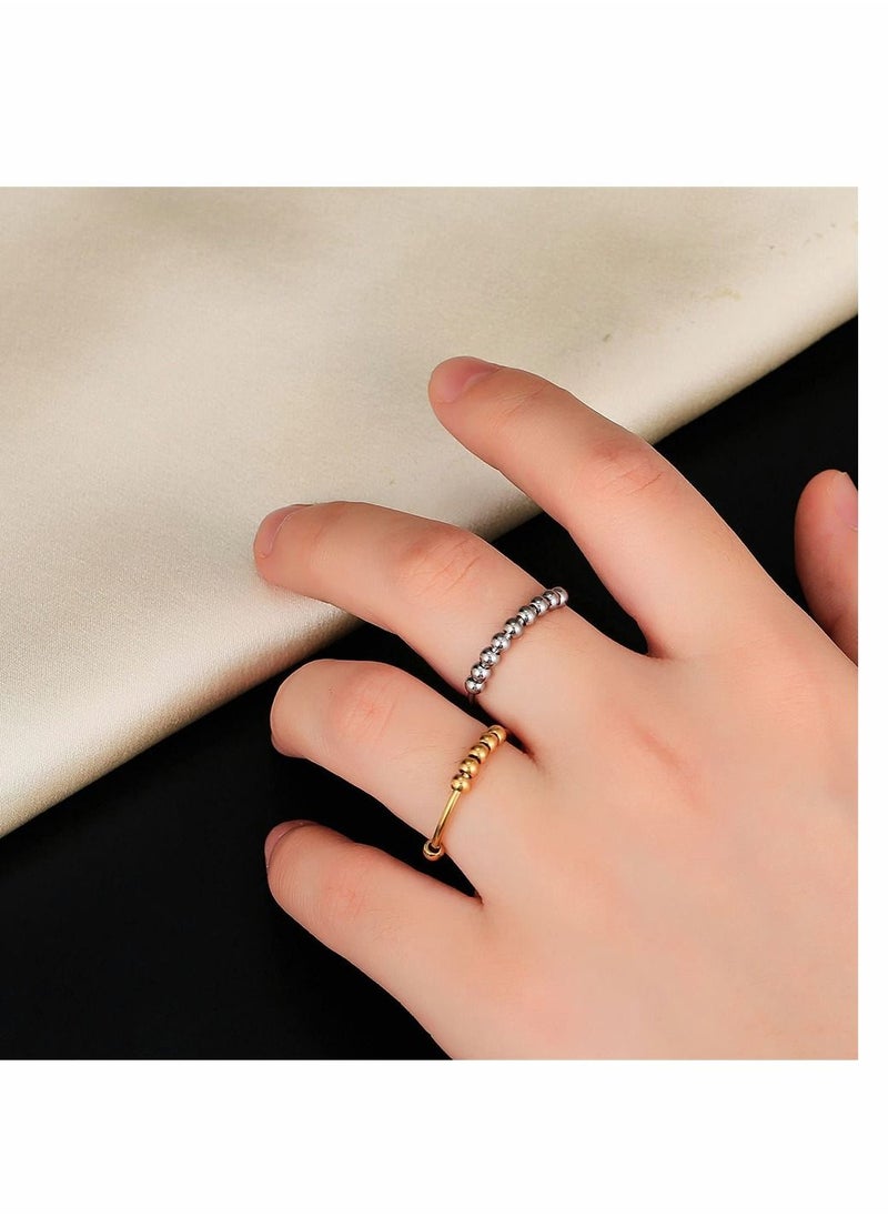 SYOSI - Golden Anti Anxiety Ring for Women Men Dainty Calming Spinning Anxiety Bead Rings Kid Ladies Thumb Adjustable Trendy Aesthetic Rotating Fidget Ring Spinner - Image 1