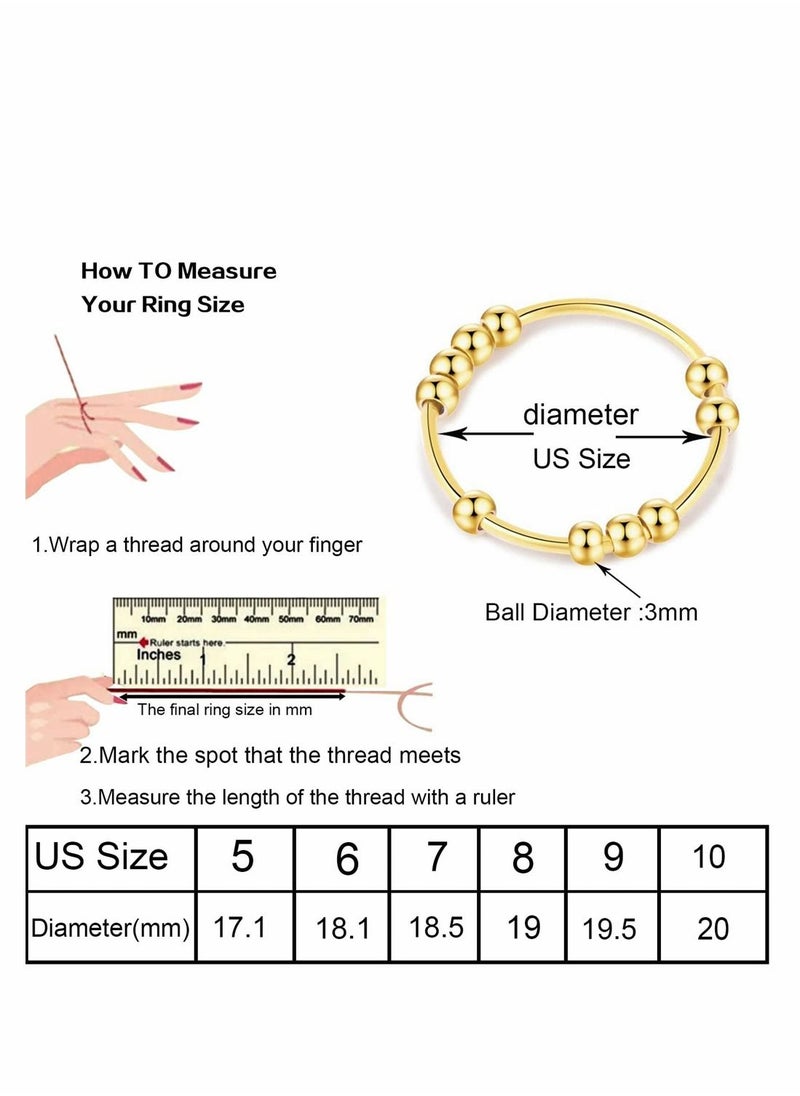 SYOSI - Golden Anti Anxiety Ring for Women Men Dainty Calming Spinning Anxiety Bead Rings Kid Ladies Thumb Adjustable Trendy Aesthetic Rotating Fidget Ring Spinner - Image 1