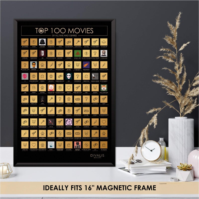 Divalis Top 100 Movies Scratch Off Poster - Easy to Frame Bucket List of Greatest Films to Watch - Scratchable Cinema Checklist Poster - Must See Movie Challenge Calendar - Image 5