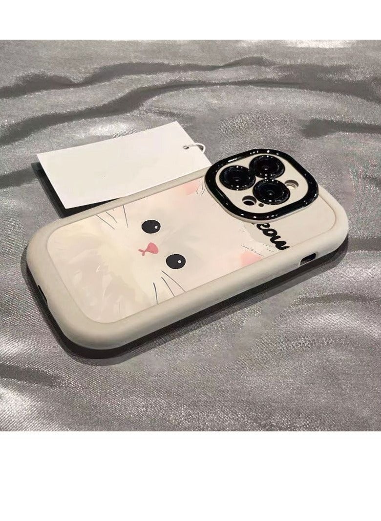 NIBEMINENT Cartoon Cat Protective TPU Case Cover For iPhone 15 Plus, Antique White