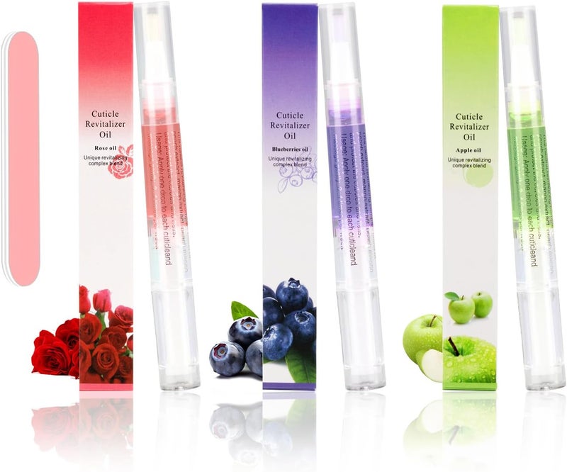 Cuticle Oil Pen3PCS Nutrition Oil Pen with Nail FileCuticle Oil for Nails with Natural IngredientsNail Oil Cuticle for Repairing Cracked and Dry NailBlueberry Rose Apple Flavor