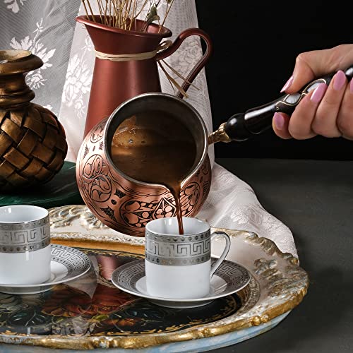 BCS 18 Oz X-Large Copper Turkish Greek Arabic Coffee Pot with Wooden Handle (6 servings) Cezve Ibrik Briki Stovetop Coffee Maker (Includes Wooden Spoon) - Image 5