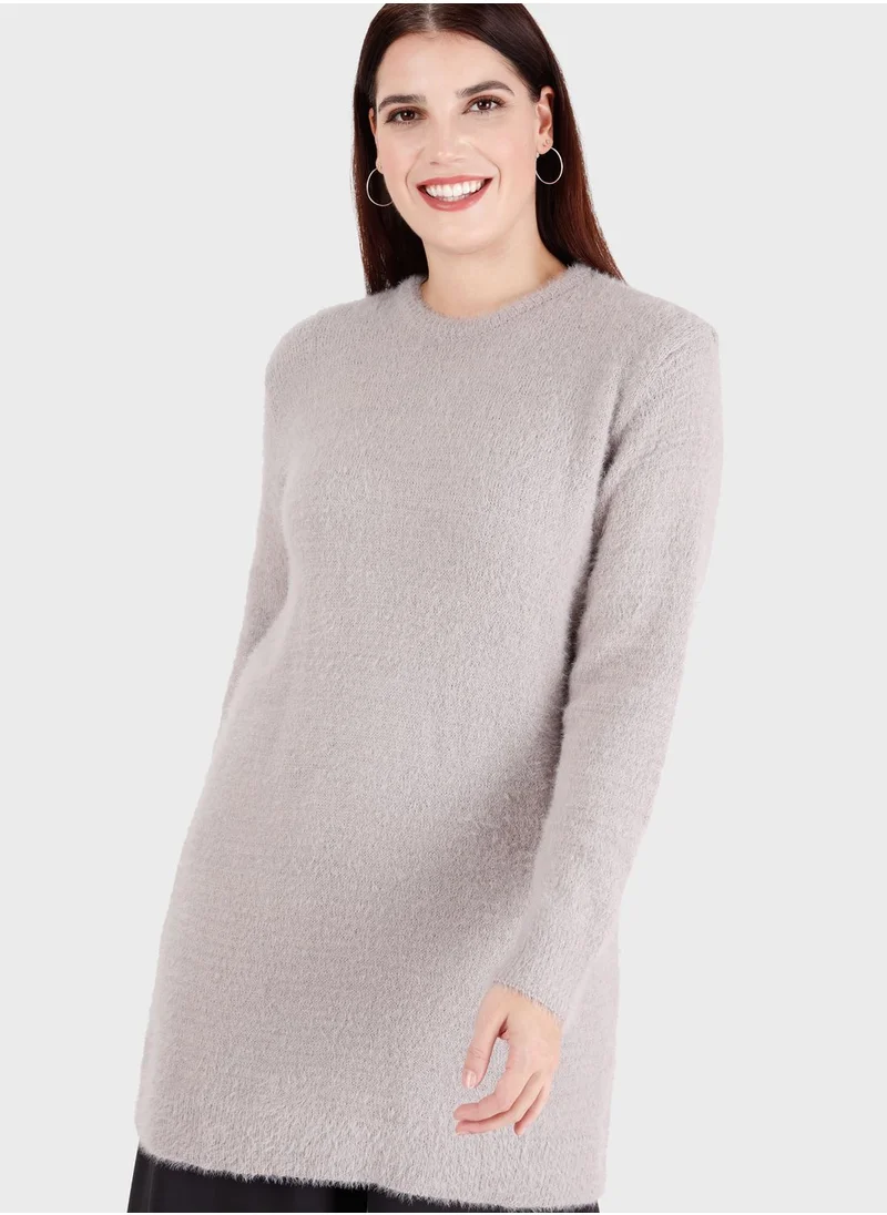 Alia by modanisa Crew Neck Knitted Tunic
