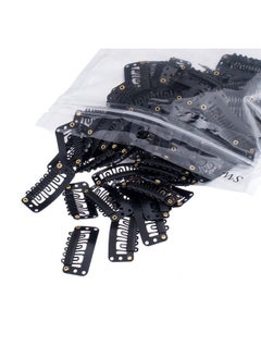 SWACC SWACC 100 Pcs U Shape Metailic Snap Clips ins for Hair Extension Hairpiece DIY Snap-Comb Wig Clips with Rubber (Black, General U Shape 6 Holes)  - Image 1