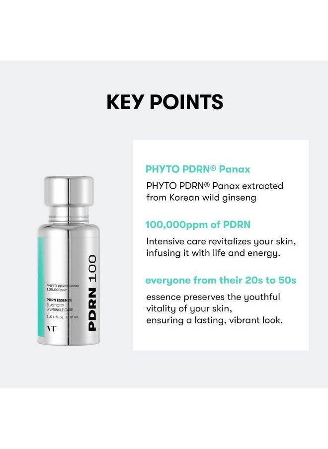 VT COSMETICS - Pdrn 100 Essence Korean Gingseng Plantderived Pdrn Serum For Natural Glow Korean Skincare 1.01 Fl. Oz. - Image 1