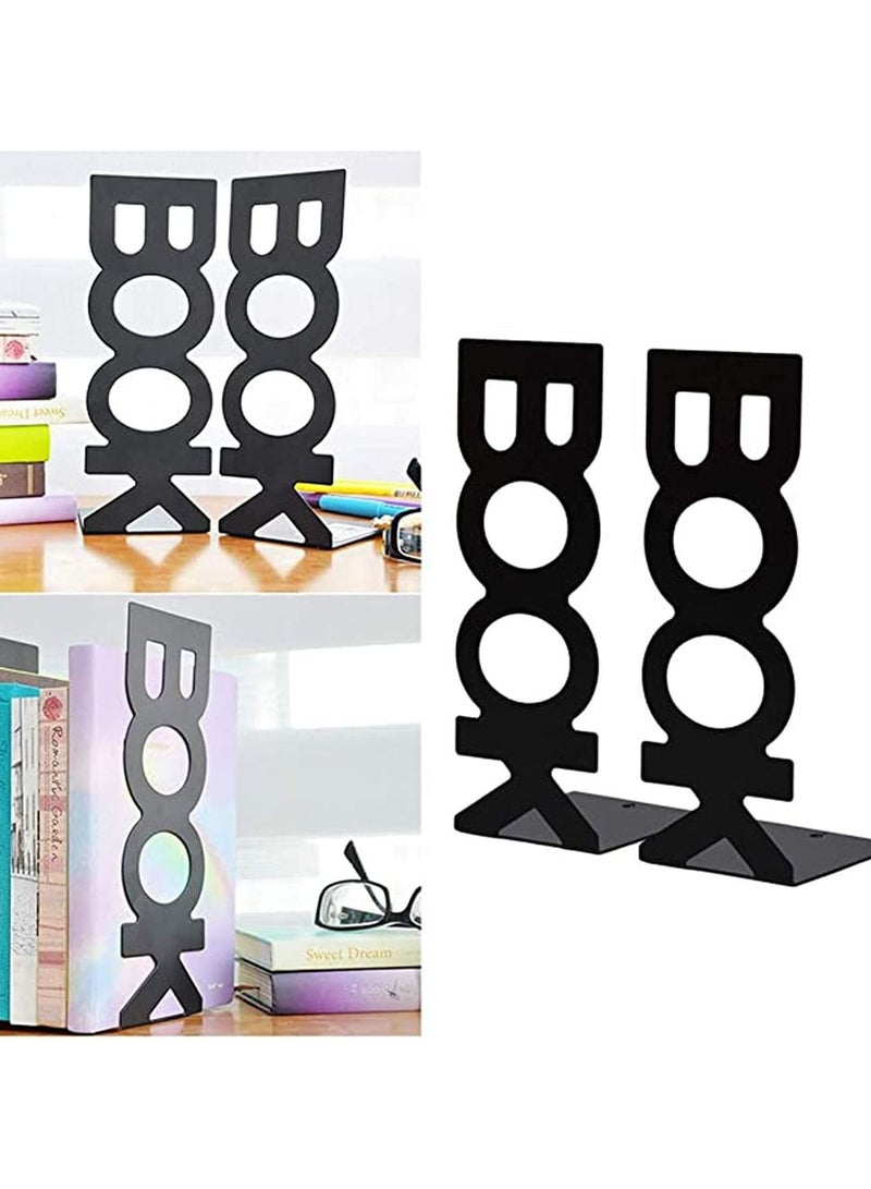 SYOSI Bookend Frame, Retro Organized Creative Lightweight Frame Creative Bookends Frame Organized for School Library Home 2pcs Black - Image 1