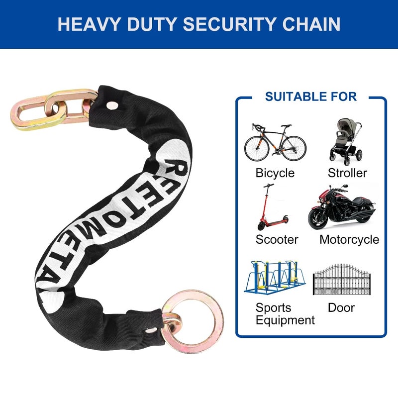 REETOMETAL Heavy Duty Security Chain, 2FT x 3/8" Thick Hardened Steel Cut Proof Anti-Theft Lock Chain for Motorcycles, Bikes, ATVs, Trailers, Fences, etc. - Image 3