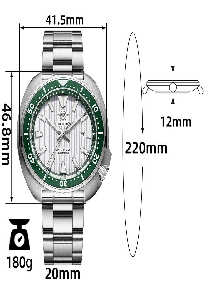 ADDIESDIVE Thin 12 MM Dive Watches for Men Sapphire Crystal Waterproof 200 M Date Display Ceramic Bezel Quartz Analog Diver Watch, AD2507 whitegreen - Image 2