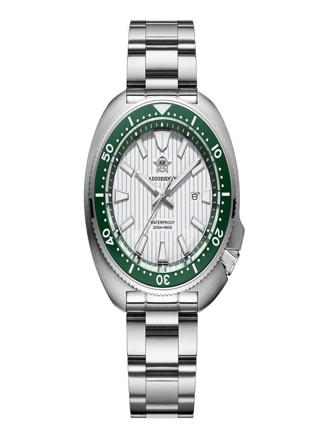 ADDIESDIVE Thin 12 MM Dive Watches for Men Sapphire Crystal Waterproof 200 M Date Display Ceramic Bezel Quartz Analog Diver Watch, AD2507 whitegreen - Image 1