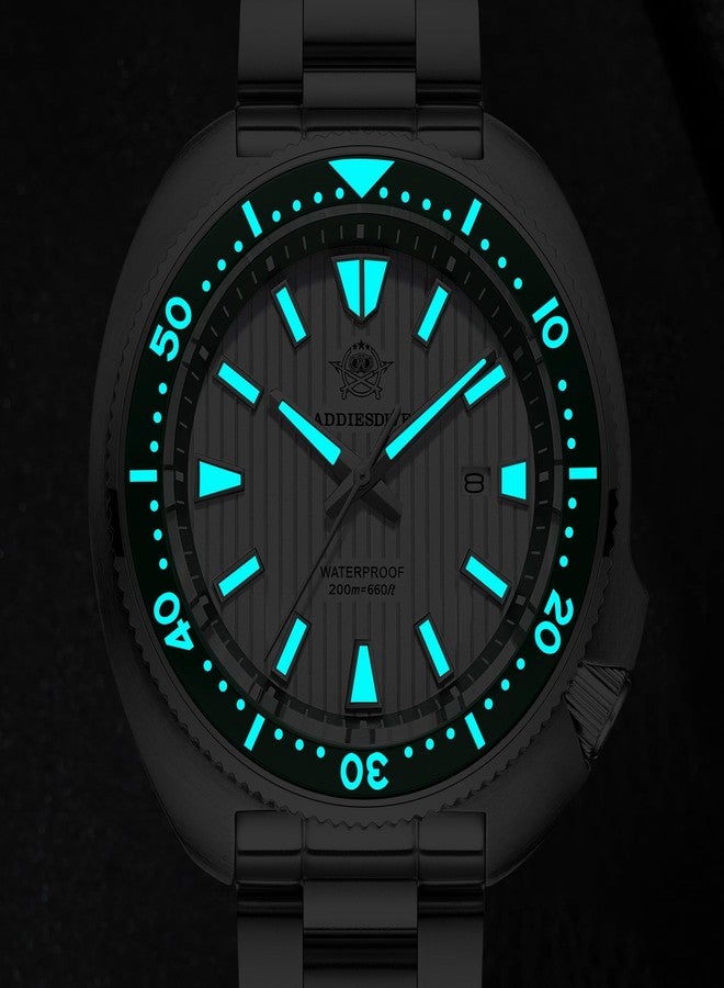 ADDIESDIVE Thin 12 MM Dive Watches for Men Sapphire Crystal Waterproof 200 M Date Display Ceramic Bezel Quartz Analog Diver Watch, AD2507 whitegreen - Image 3