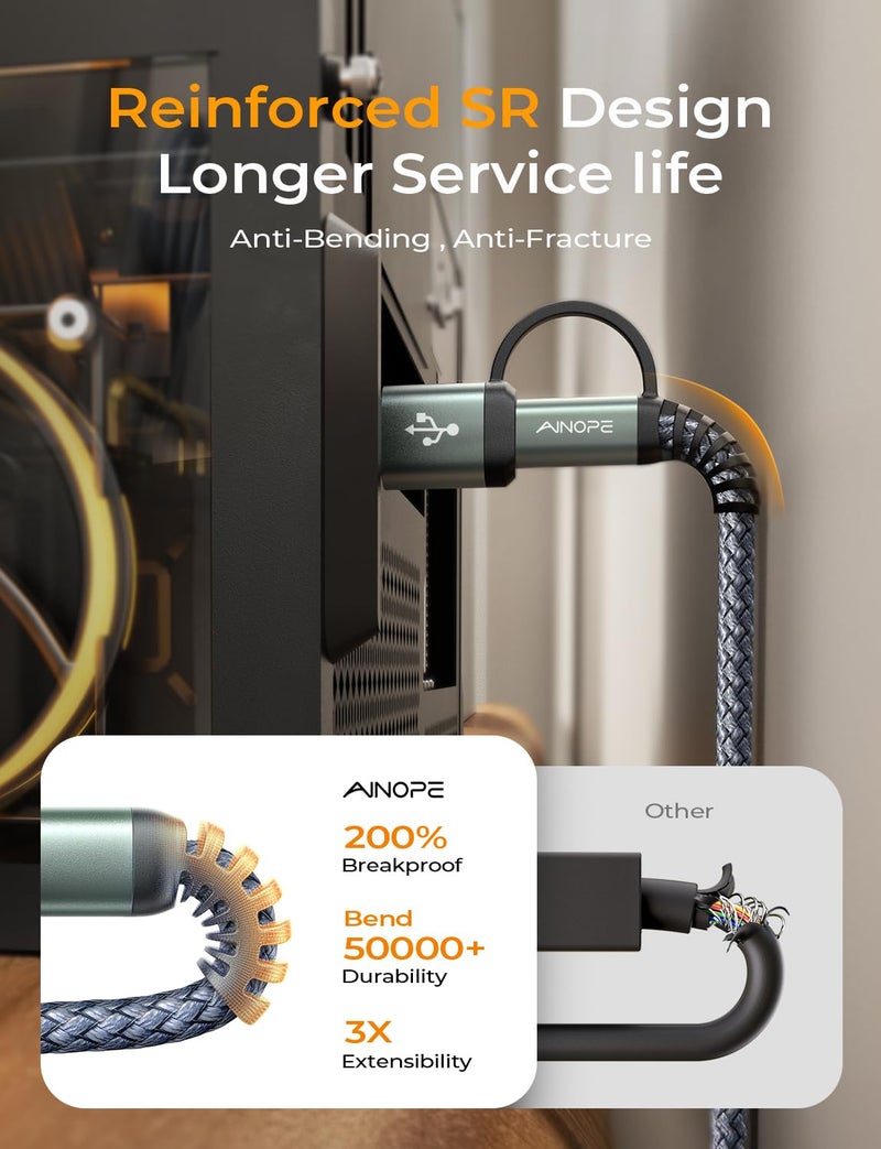 AINOPE 10Gbps Micro B to USB C, 1.5FT External Hard Drive Cable, Nylon Braided Hard Drive Cable, Compatible with MacBook Pro/Air, Tablet/iPad, WD Seagate Toshiba Westgate, Samsung Galaxy S25 - Image 5