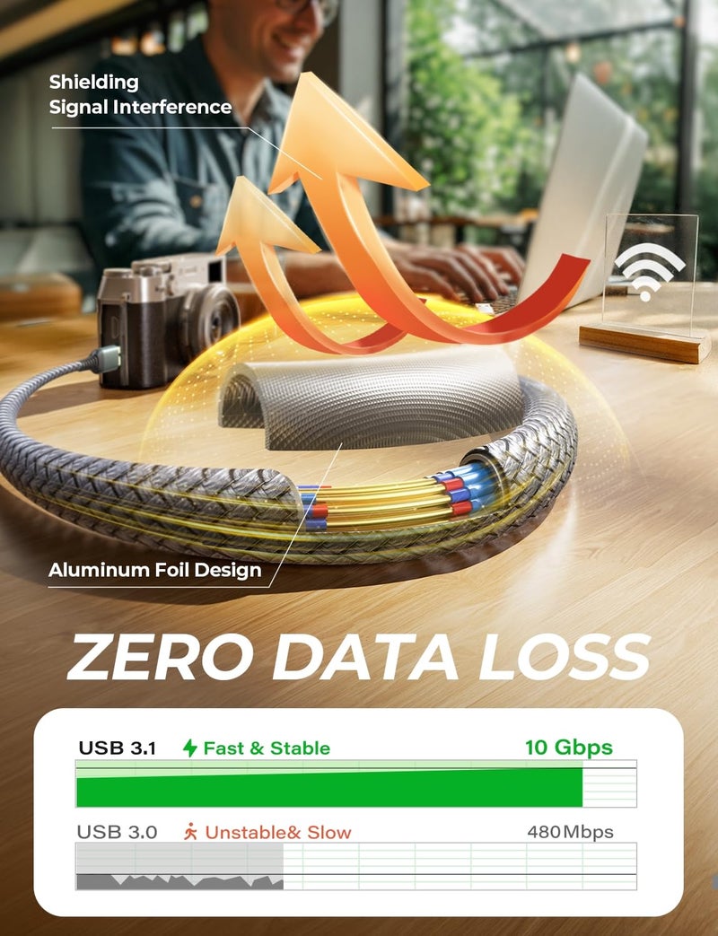 AINOPE 10Gbps Micro B to USB C, 1.5FT External Hard Drive Cable, Nylon Braided Hard Drive Cable, Compatible with MacBook Pro/Air, Tablet/iPad, WD Seagate Toshiba Westgate, Samsung Galaxy S25 - Image 4