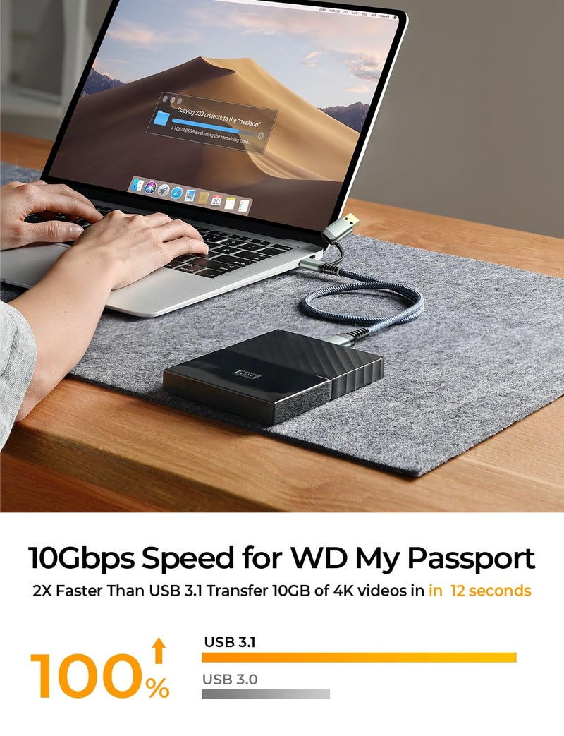 AINOPE 10Gbps Micro B to USB C, 1.5FT External Hard Drive Cable, Nylon Braided Hard Drive Cable, Compatible with MacBook Pro/Air, Tablet/iPad, WD Seagate Toshiba Westgate, Samsung Galaxy S25 - Image 2