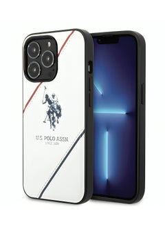 U.S. Polo Assn. USPA PU Leather Case with Embossed Double Line & Horse Logo iPhone 14 Pro  Compatibility - White  - Image 1