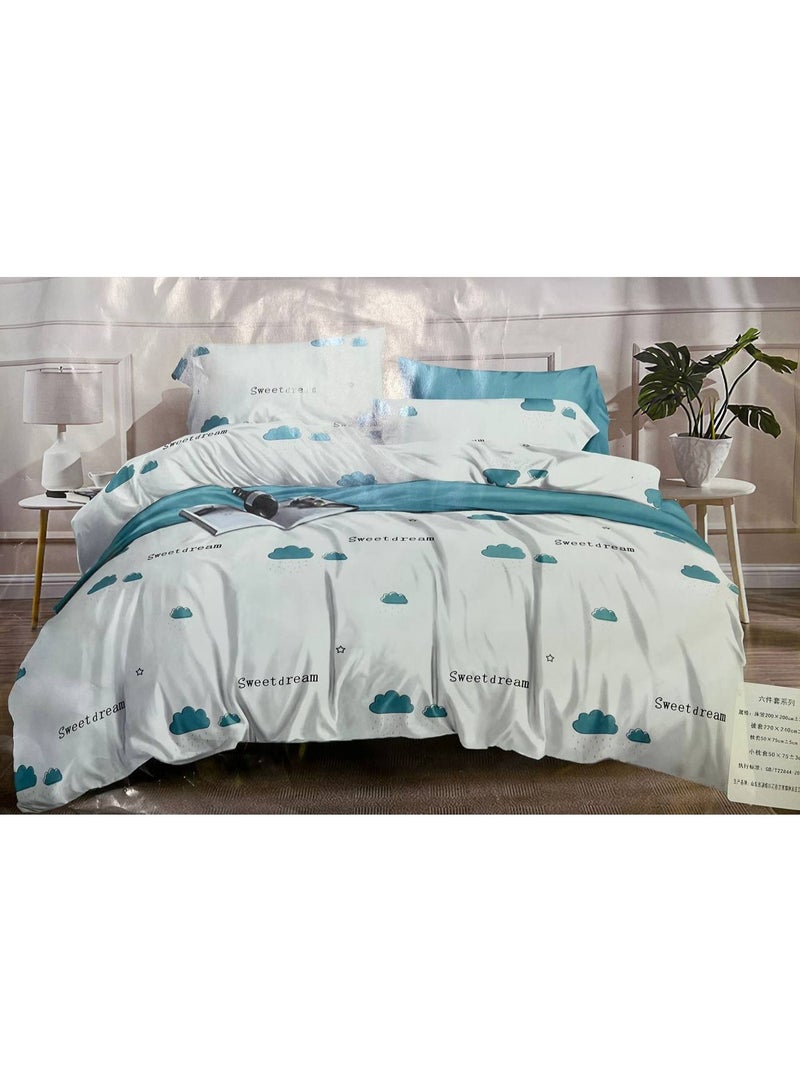 طقم مفروشات فاخر بحجم كينج مكون من 6 قطع - تصميم بسيط، غطاء لحاف 220×240 سم مع شرشف مطاطي و4 أغطية وسائد