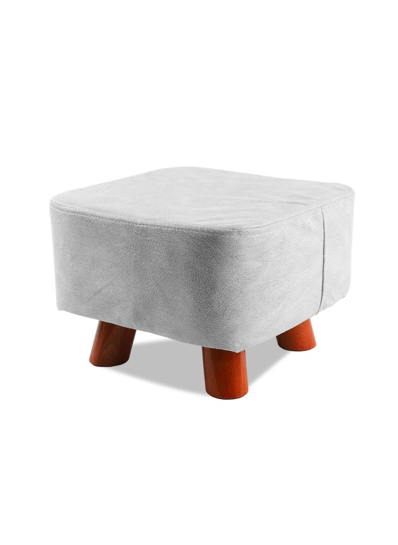 HASTHIP HASTHIP® Ottoman Stool for Living Room, Leather-Cushioned Short Stool Square Padded Short Stool for Living Room Home Decor, Portable Padded Footrest Stool, 11x11x7.8 Inches, Grey  - Image 1