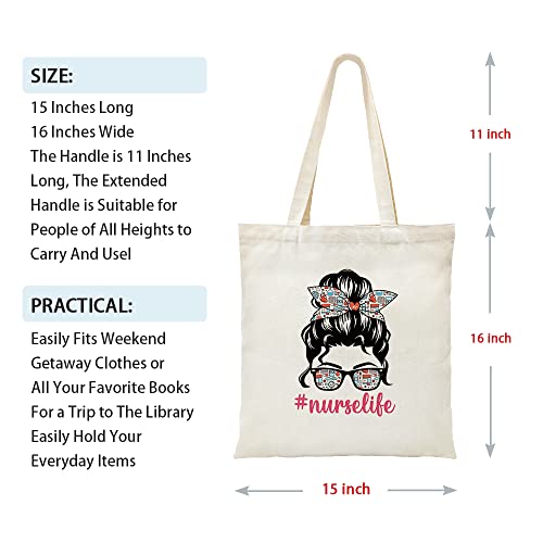 ZHANTUONE Nurse life Funny Canvas Large Shopping Capacity Grocery Tote Bag, Reusable with Zipper Inner Pockets, Appreciation Gifts for Nursing Nurse, Registered Nurse Medical Workers Nurses Week - Image 4