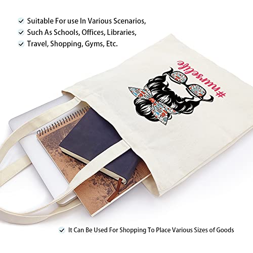 ZHANTUONE Nurse life Funny Canvas Large Shopping Capacity Grocery Tote Bag, Reusable with Zipper Inner Pockets, Appreciation Gifts for Nursing Nurse, Registered Nurse Medical Workers Nurses Week - Image 3