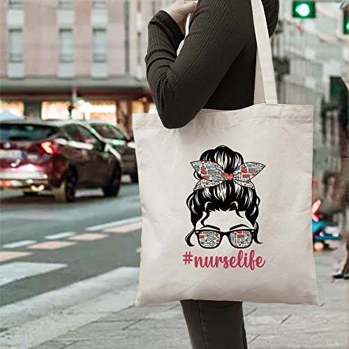 ZHANTUONE Nurse life Funny Canvas Large Shopping Capacity Grocery Tote Bag, Reusable with Zipper Inner Pockets, Appreciation Gifts for Nursing Nurse, Registered Nurse Medical Workers Nurses Week - Image 2