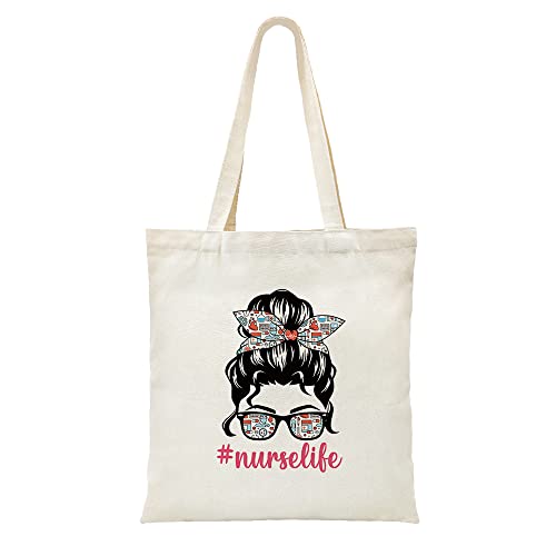 ZHANTUONE Nurse life Funny Canvas Large Shopping Capacity Grocery Tote Bag, Reusable with Zipper Inner Pockets, Appreciation Gifts for Nursing Nurse, Registered Nurse Medical Workers Nurses Week - Image 1