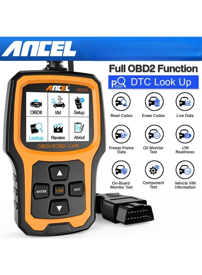 Ancel AD410 Enhanced OBD2 Scanner, Vehicle Code Reader for Check Engine Light, Automotive OBD II Scanner Fault Diagnosis, Mechanic Scan Tool for All OBDII Cars 1996+, Black/Yellow - Image 1