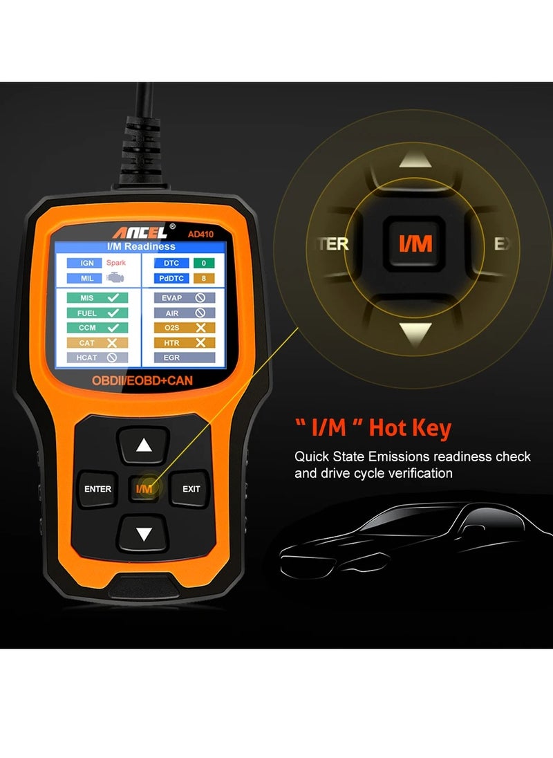 Ancel - AD410 Enhanced OBD2 Scanner, Vehicle Code Reader for Check Engine Light, Automotive OBD II Scanner Fault Diagnosis, Mechanic Scan Tool for All OBDII Cars 1996+, Black/Yellow - Image 1