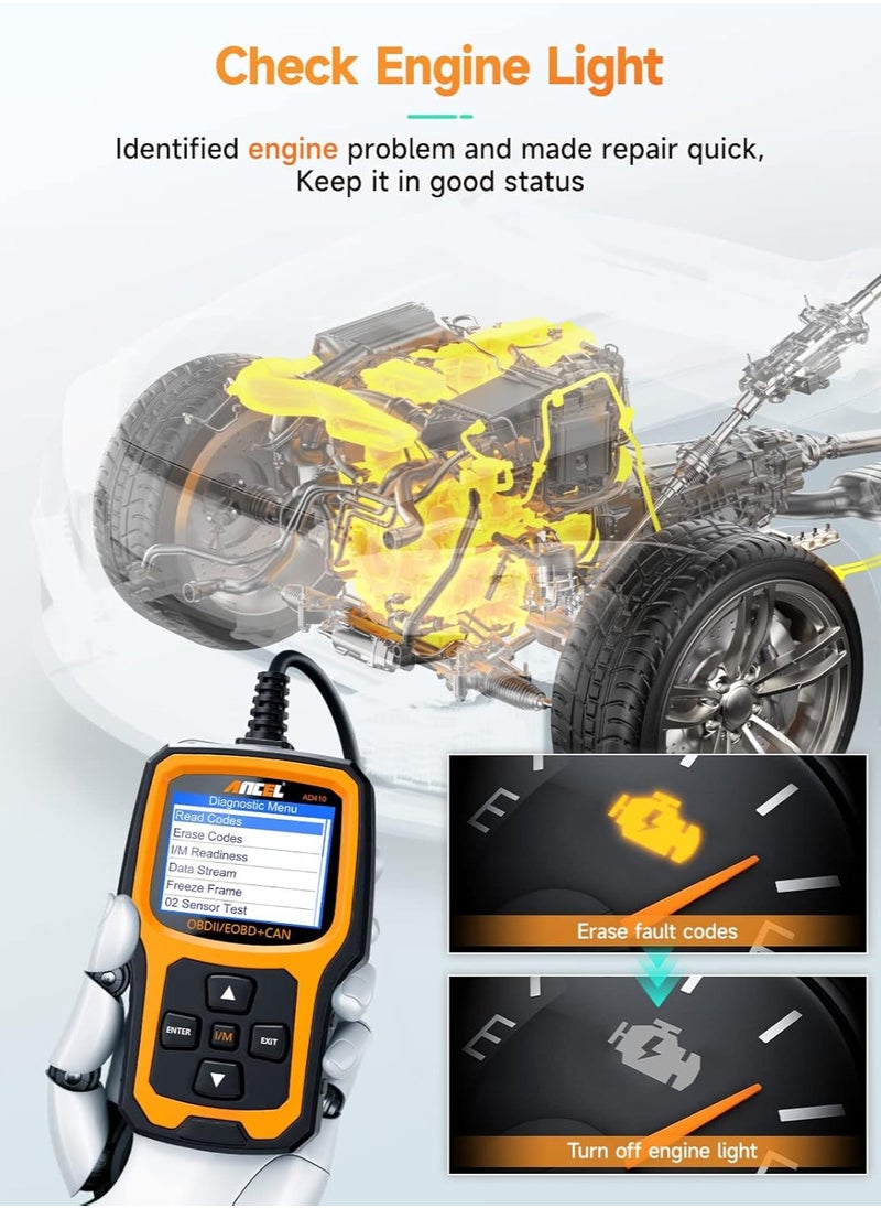 Ancel - AD410 Enhanced OBD2 Scanner, Vehicle Code Reader for Check Engine Light, Automotive OBD II Scanner Fault Diagnosis, Mechanic Scan Tool for All OBDII Cars 1996+, Black/Yellow - Image 1