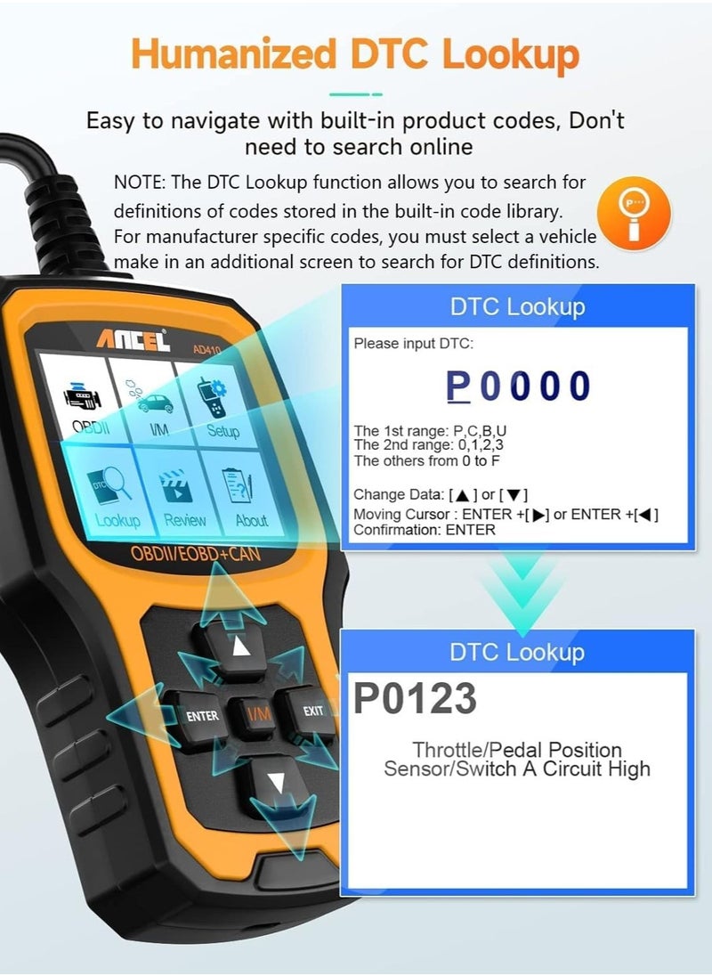 Ancel - AD410 Enhanced OBD2 Scanner, Vehicle Code Reader for Check Engine Light, Automotive OBD II Scanner Fault Diagnosis, Mechanic Scan Tool for All OBDII Cars 1996+, Black/Yellow - Image 1