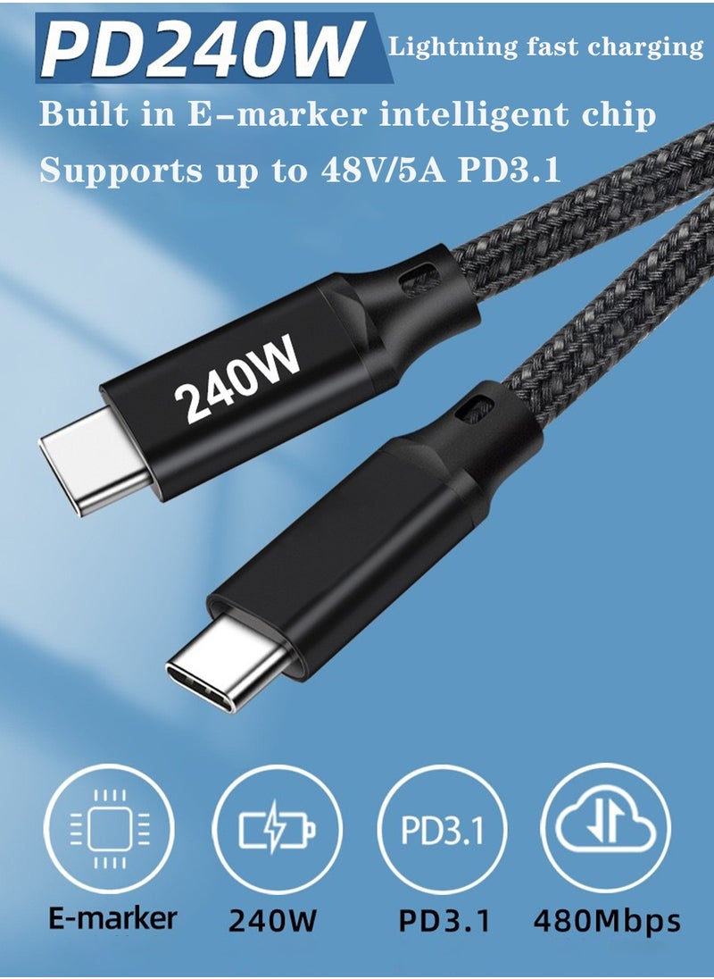 Luttec 240W USB Type C Cable Nylon Braided USB C to USB C 2.0 Cable (C to C) Compatible For iPhone 16 15 Pro Max iPad Pro Air mini 6 MacBook Pro Air Galaxy S24 S23 Ultra Z Fold Xiaomi Honor OPPO OnePlus 2M Black  - Image 5