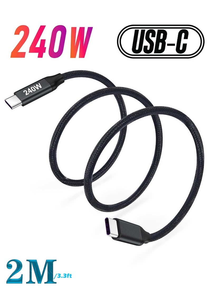 Luttec 240W USB Type C Cable Nylon Braided USB C to USB C 2.0 Cable (C to C) Compatible For iPhone 16 15 Pro Max iPad Pro Air mini 6 MacBook Pro Air Galaxy S24 S23 Ultra Z Fold Xiaomi Honor OPPO OnePlus 2M Black  - Image 1