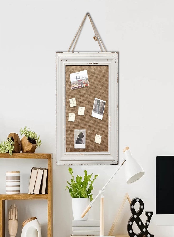 Sofe Cute Linen Small Bulletin Board, 15.7×12 Inches White Decorative Cork Boards for Walls with Frame, Wood Vision Board Farmhouse Pin Board for Home Office School, Rustic Memo Board Display Photo - Image 5
