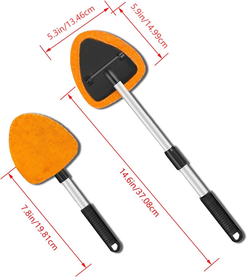 Couslcd Windshield Cleaner Tool - Portable Car Interior Window Cleaning Kit with Extendable Handle, 4 Microfiber Towel Pads, Auto Glass Wiper for Windshield, Universal for RV, SUV, Truck (Orange) - Image 2