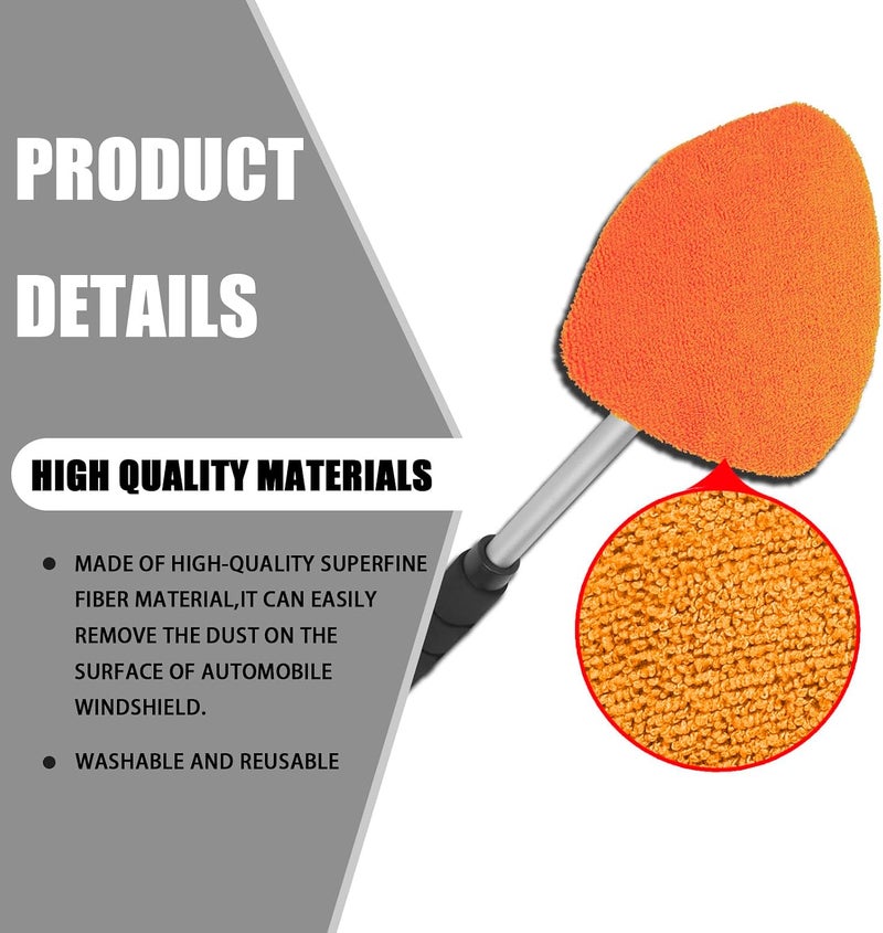 Couslcd Windshield Cleaner Tool - Portable Car Interior Window Cleaning Kit with Extendable Handle, 4 Microfiber Towel Pads, Auto Glass Wiper for Windshield, Universal for RV, SUV, Truck (Orange) - Image 4