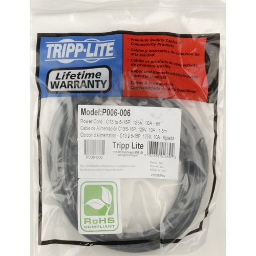 Tripp Lite Standard Computer Power Cord 10A,18AWG (NEMA 5-15P to IEC-320-C13) 6-ft.(P006-006) - Image 3