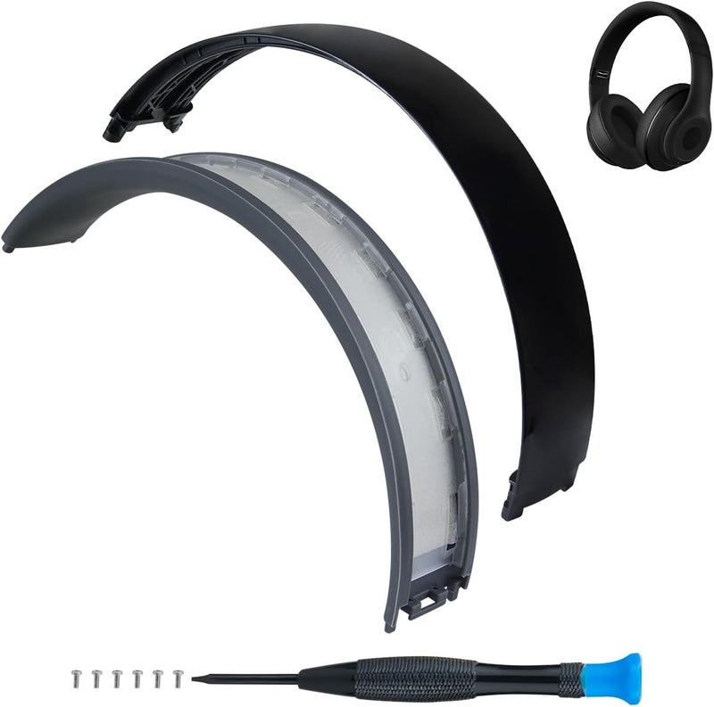 SOPROM Rubber Headband Replacement Cover for Beats Studio 2 & Studio 3 Wired &Wireless Headphones, Plastic Headstrap Pad Repair Parts Accessories (Studio2-Bright Black) - Image 1