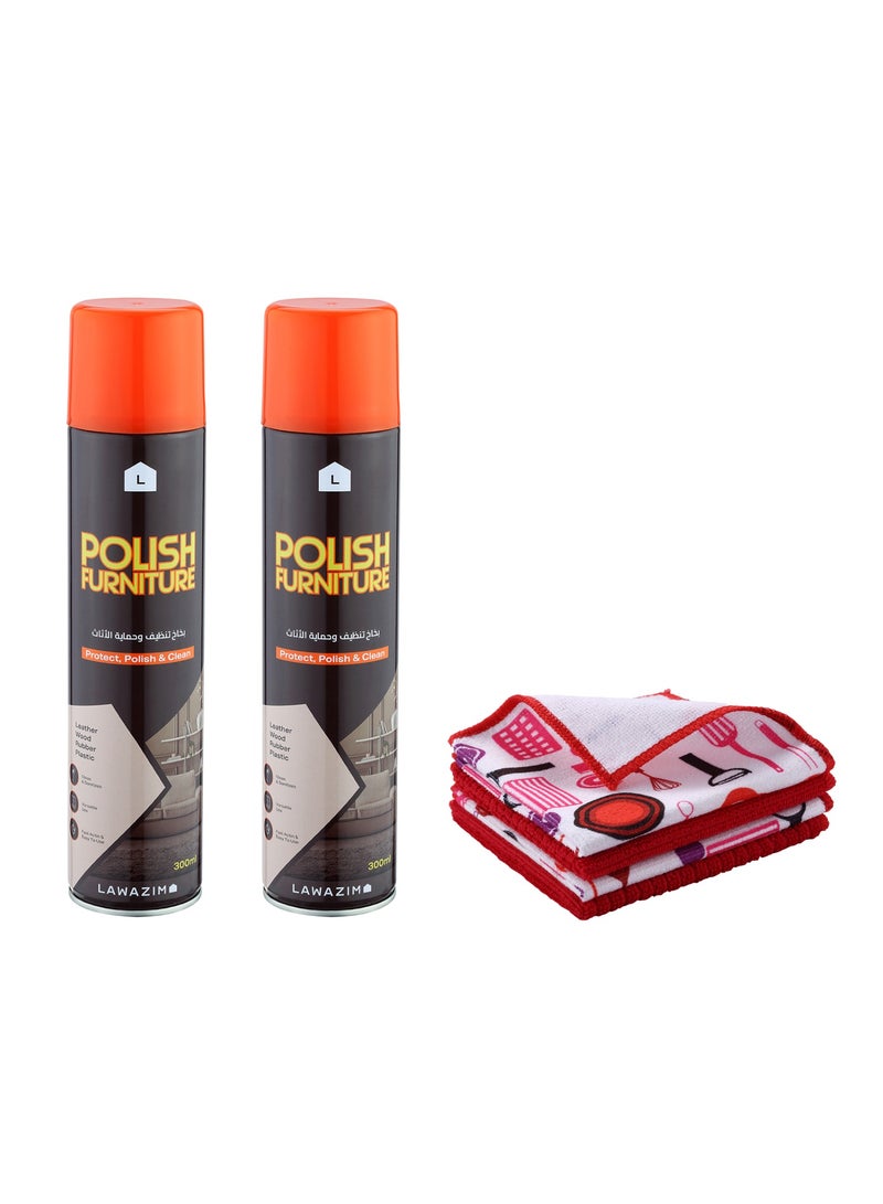 LAWAZIM 2-Piece Polish Furniture Spray-water based With 4-Piece Kitchen Wipers 30x30cm - Image 1