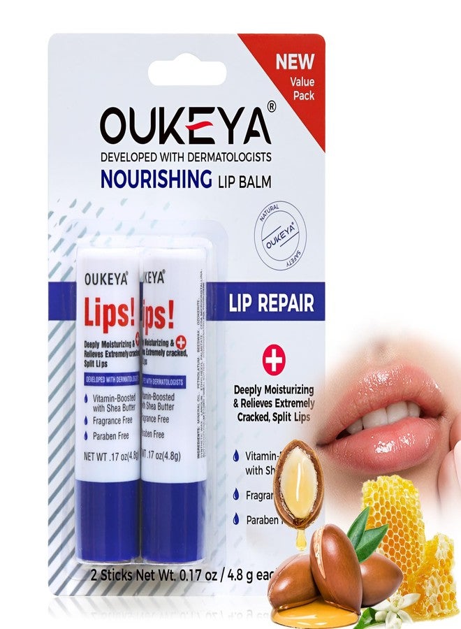 OUKEYA Medicated Lip Balm Hydrating w/Petrolatum, Shea Butter, Beeswax, 100% Natural Ingredients, Organic Lip Butter Balm & Moisturizers Lip Repair For Dry Cracked Lips Overnight Lip Treatment, 2PCS - Image 1