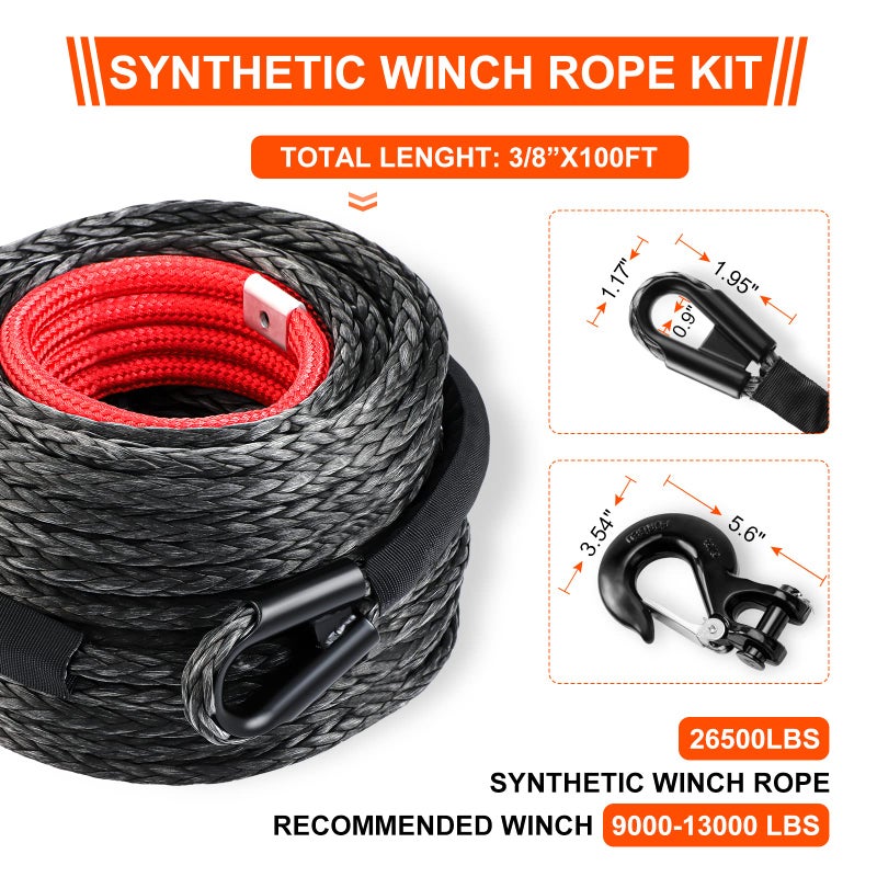 Generic SPARKWHIZ Synthetic Winch Rope Cable Kit, 3/8" x 100 ft 26500LBS Winch Line Cable with Protective Sleeve+Winch Fairlead+ Stopper+Hook for for 4WD Off Road Vehicle Truck SUV ATV UTV  - Image 2