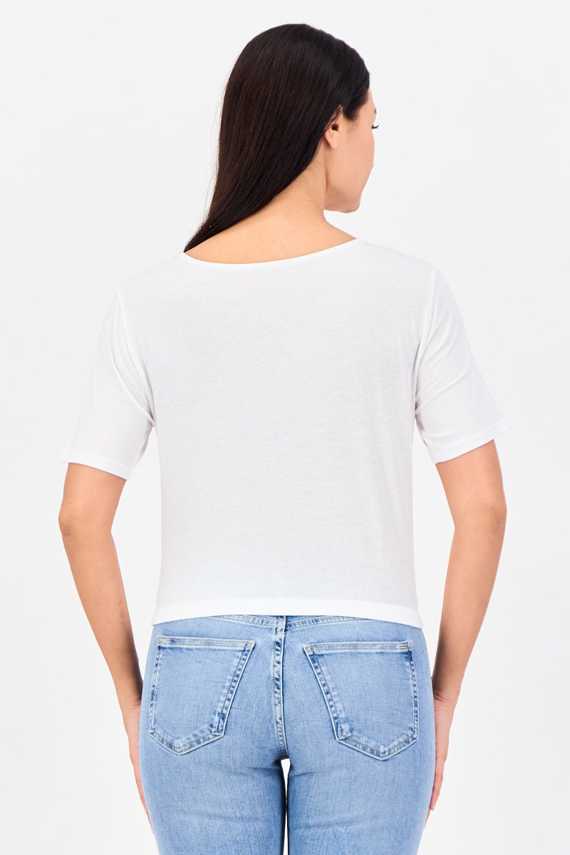 Undiz x Stranger Things Women Round Neck Short Sleeve Graphic Print Crop Top, White - Image 2