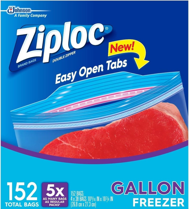 Ziploc Double Zipper Freezer Gallon Bags - 152 Count (4 Packs of 38 Bags)