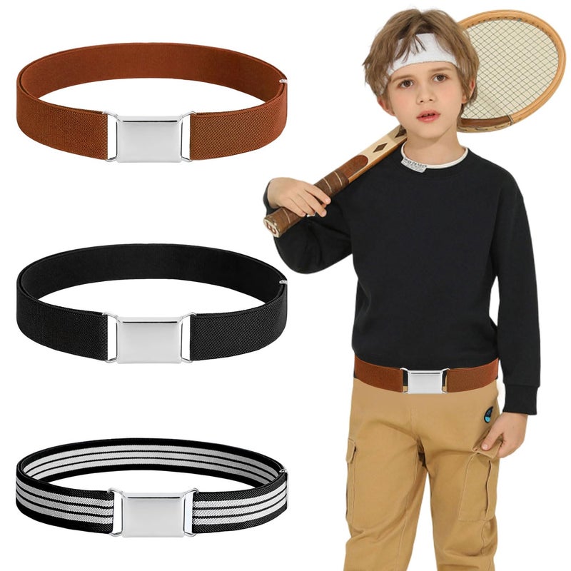 BendJoy Polyester ® 3 Pcs Waist Belt for Kids, Adjustable Kids Belt for Boys and Girls, Ideal Girls Belt for Jeans, Includes Black, Black and White Stripes, and Camel Colors(Fit Waist 60-80cm) - Image 1