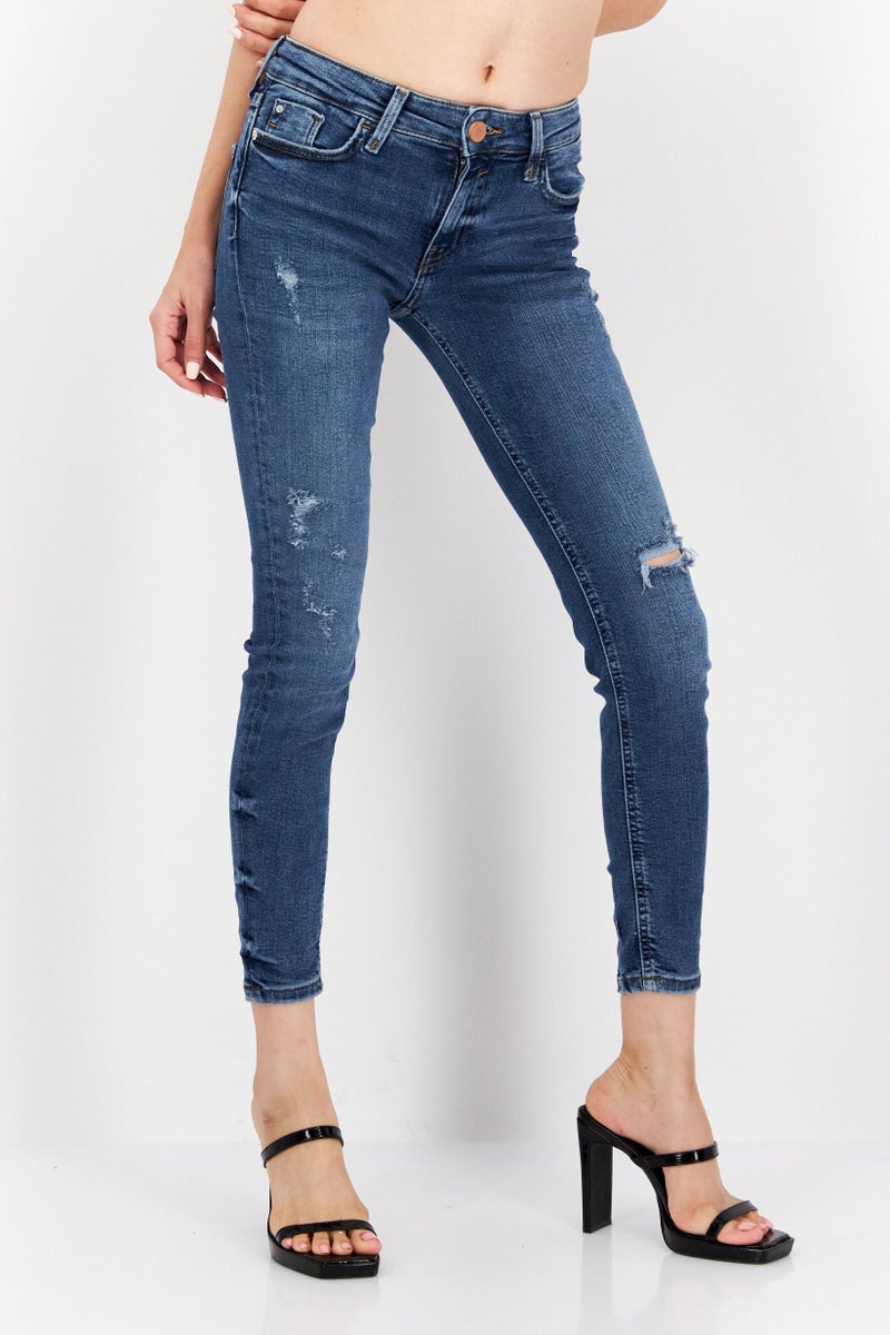 RIVER ISLAND Women Skinny Fit Ripped Non-Stretchable Jeans, Blue - Image 1
