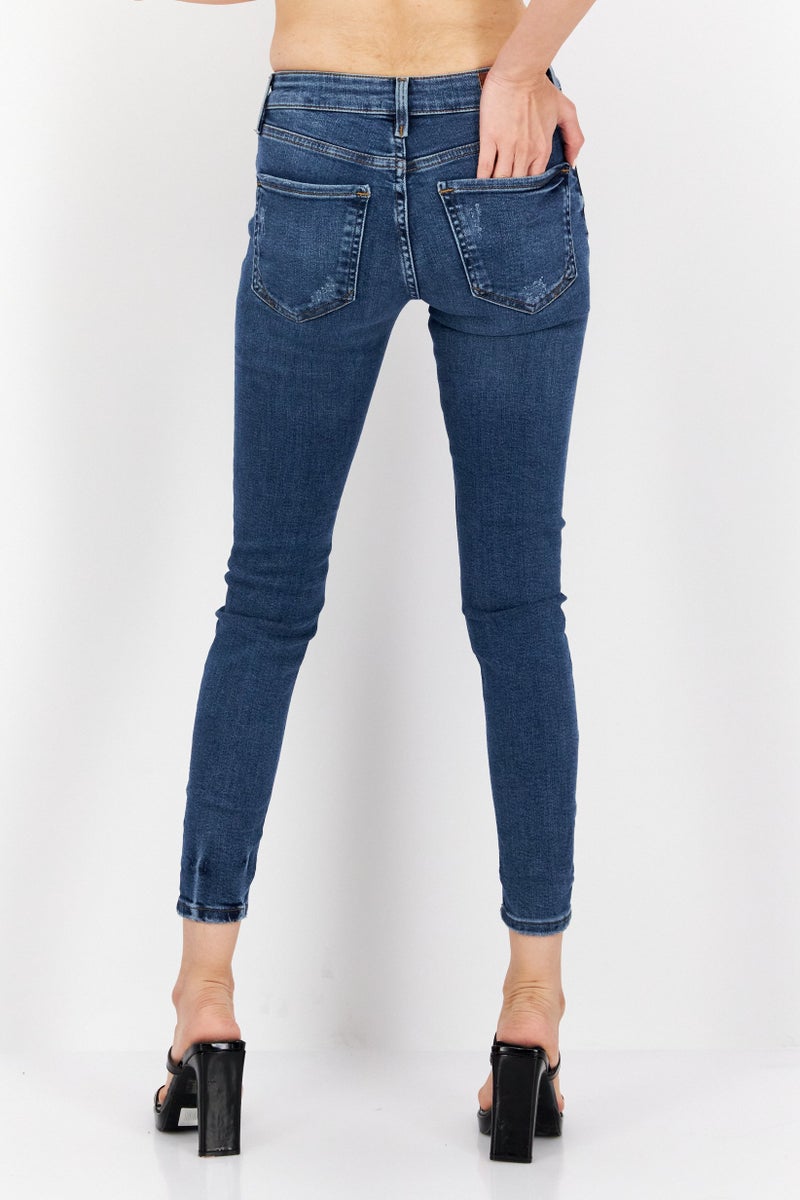 RIVER ISLAND Women Skinny Fit Ripped Non-Stretchable Jeans, Blue - Image 2