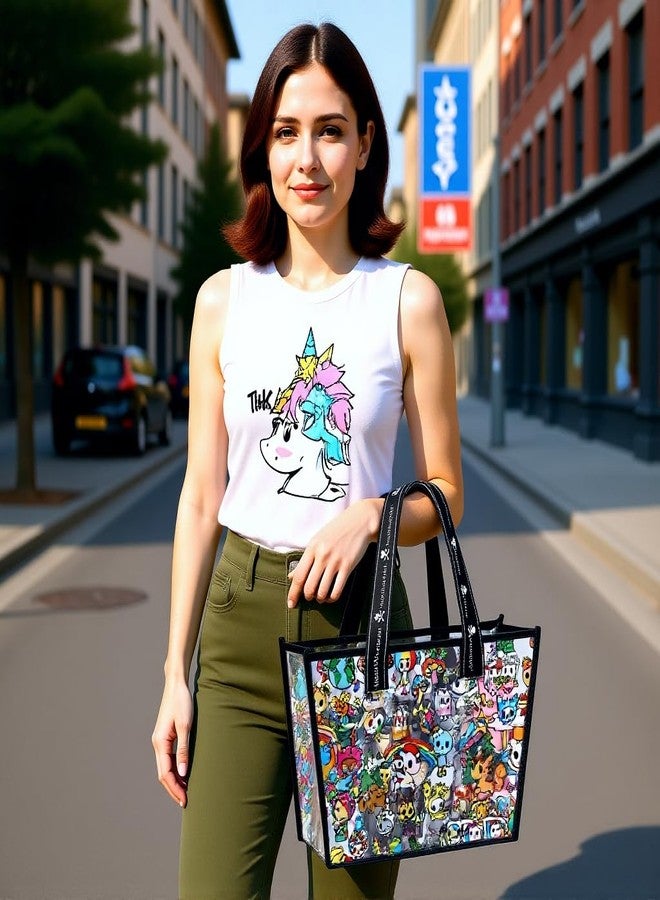 Tokidoki LargeClear Tote Bag, Cute Clear Shoulder Bags PVC Handbag with Metal Button for Work, Concert and Sports, Travel(Colorful2) - Image 3