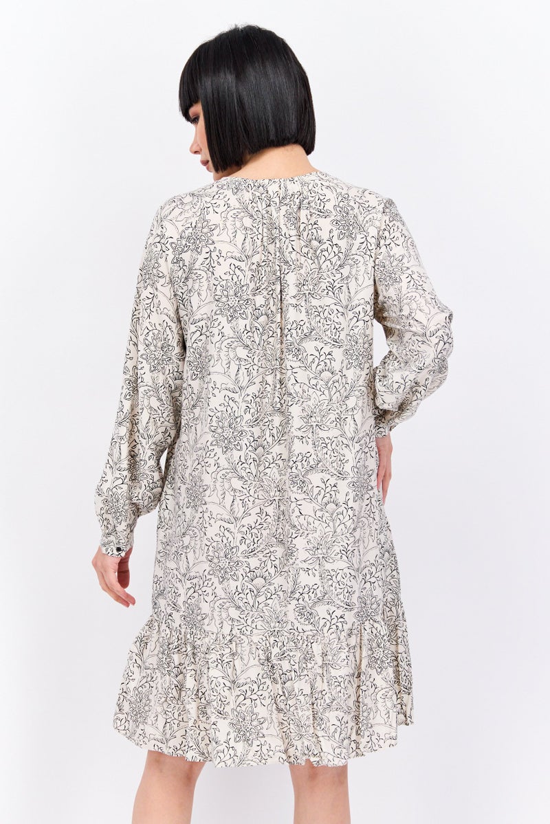 Scotch & Soda Women Floral Print Mini Casual Dress, Beige - Image 3