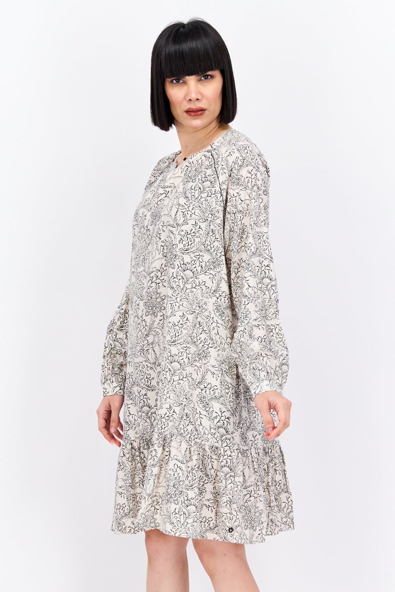 Scotch & Soda Women Floral Print Mini Casual Dress, Beige - Image 2