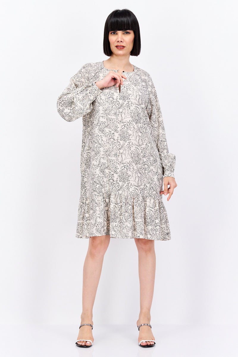 Scotch & Soda Women Floral Print Mini Casual Dress, Beige - Image 4